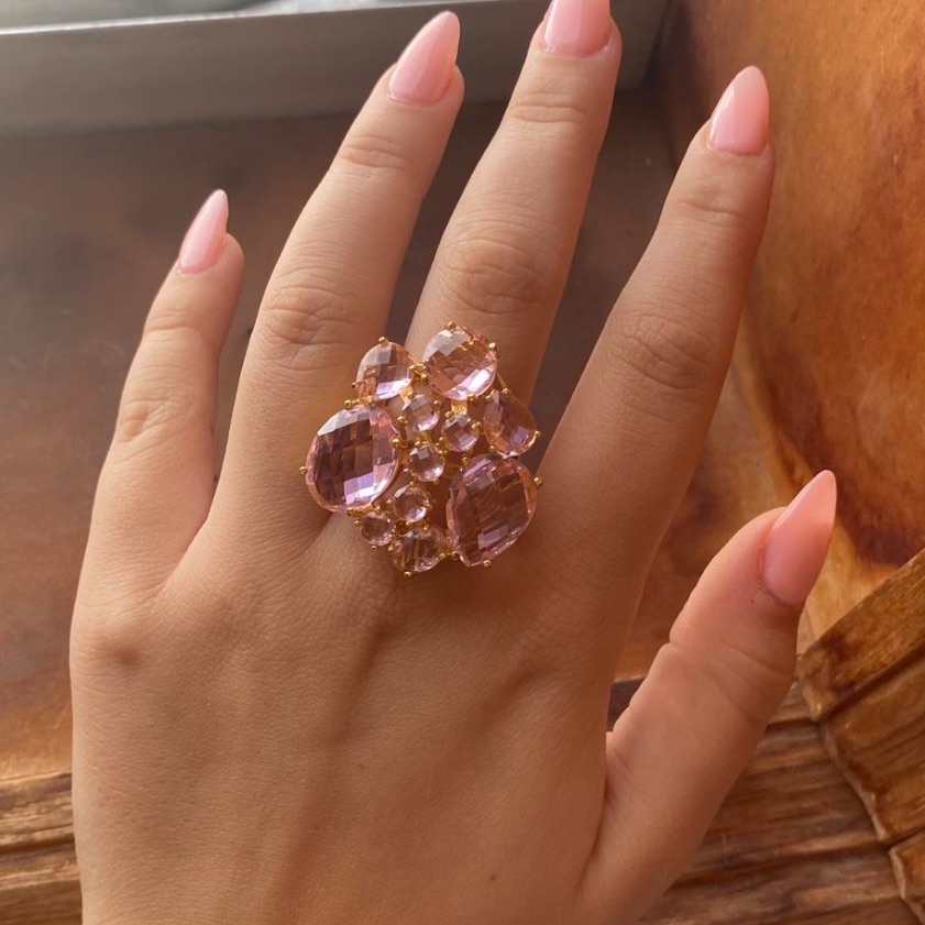 Beautiful Pink Crystal Gold Plated Ring